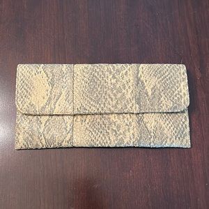 Faux Snakeskin Clutch with Gold Detailing